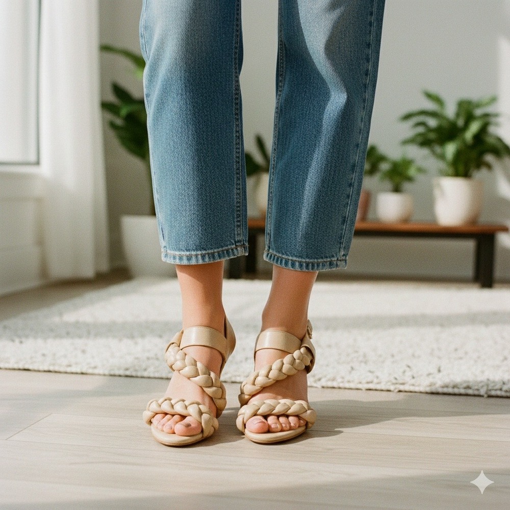 CLAUDIE PIERLOT Women's Beige Braided Strap‎ Heeled Sandals - Size 36
